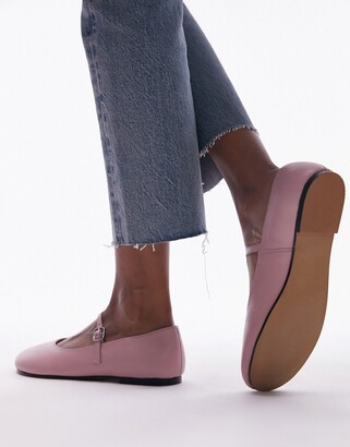 Topshop Carmen leather round toe ballet flats in pink