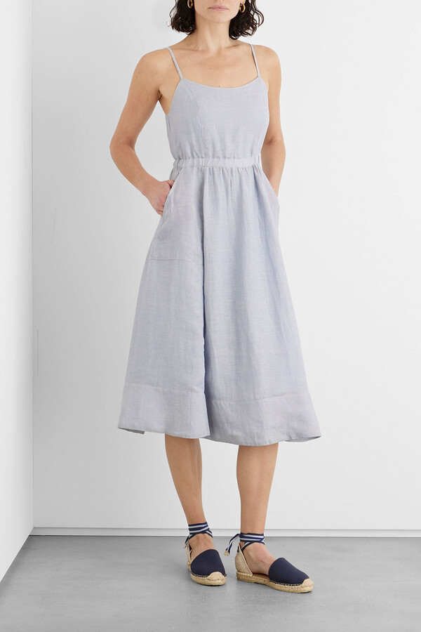 Iris & Ink Eve gathered Lyocell and linen-blend twill midi dress ...