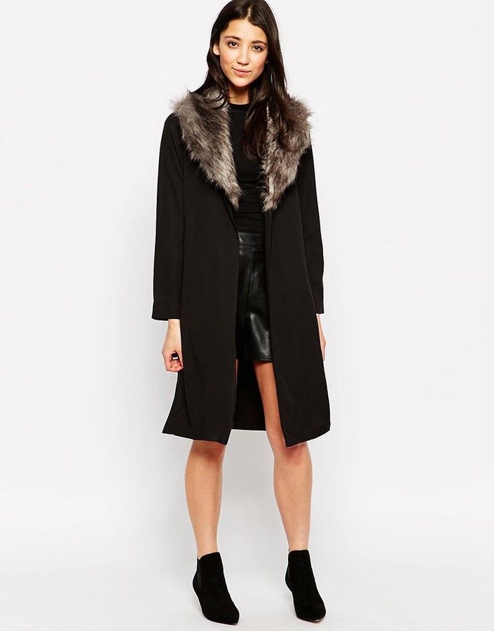 fur collar duster coat
