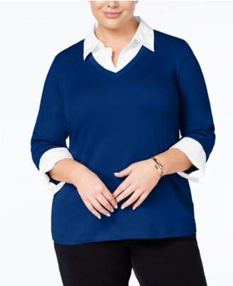 Karen Scott Plus Size Cotton Layered-Look Top, Created for Macy's