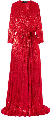 Jenny Packham Velvet-trimmed Sequined Silk Wrap Gown