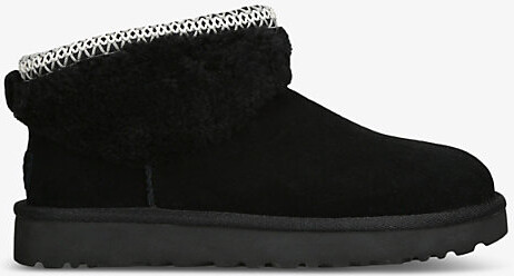 UGG Womens Black Classic Ultra Mini Maxi Curly Sheepskin Boots Eur 37 / 4 Uk Women