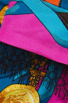 Thumbnail for your product : Versace Lace-trimmed Printed Silk-twill Bustier Top - Blue