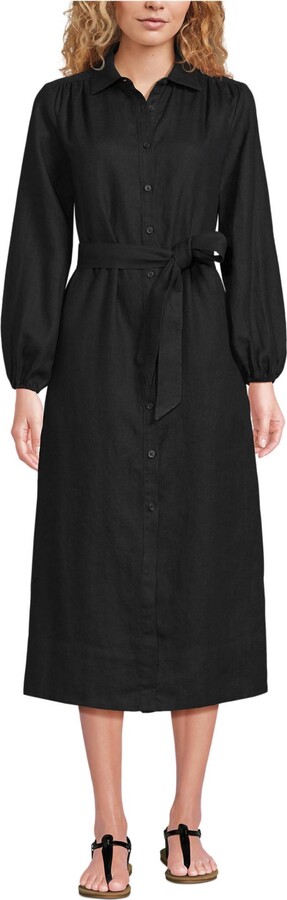 Lands' End Women's Linen Long Sleeve Midi Shirt Dress