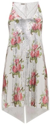Paco Rabanne Floral-print Chainmail Mini Dress - Silver Multi