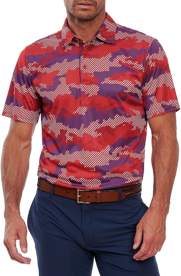 Maisicolis Men Long Sleeve Polo Camo Print Bronzing Wild Turn-Down Collar Top Shirt 