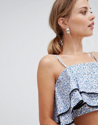 The English Factory Paisley Print Ruffle Crop Top With Tie