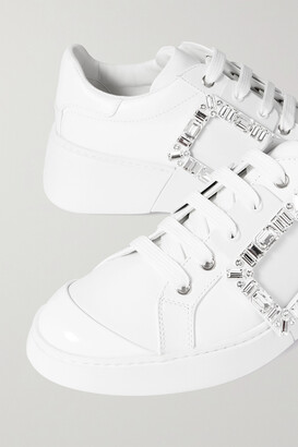 Roger Vivier Viv Skate Crystal-embellished Rubber-trimmed Leather Sneakers - White