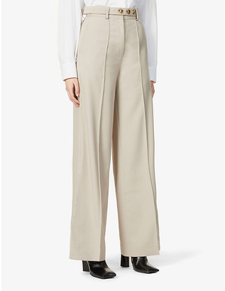 Rokh Pin-tucked bootcut high-rise stretch-woven trousers