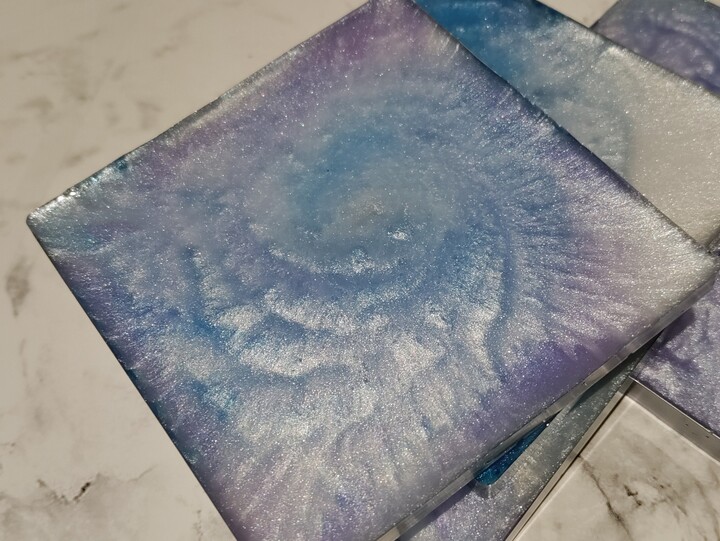 Etsy Resin Coasters Made New Set Of 5 With Matching Holder Amethyst & Blues