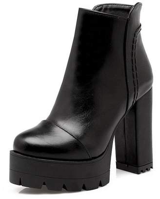 A&N Ladies Platform Chunky Heels Zipper Solid Imitated Leather Boots