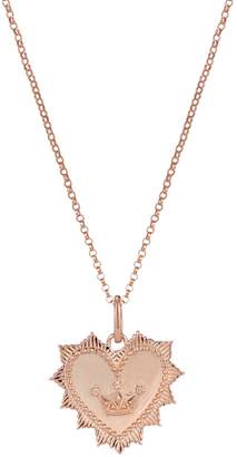 One And One Studio Rose Gold Medallion Heart Pendant Necklace With Crown Symbol On Chain