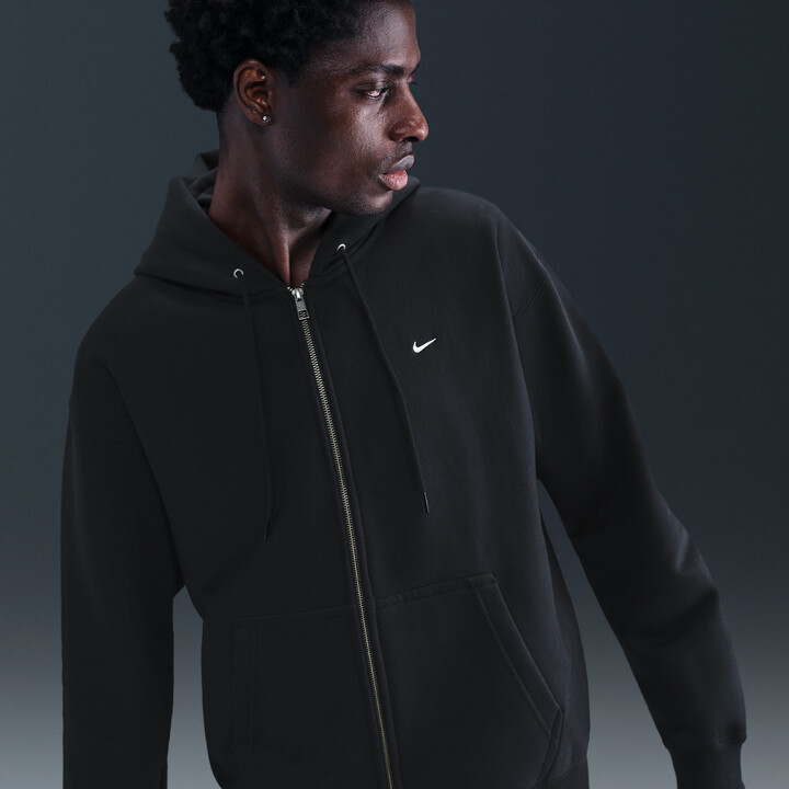 Nike Men's Solo Swoosh Full-Zip Fleece Hoodie in Black | HV1084-010