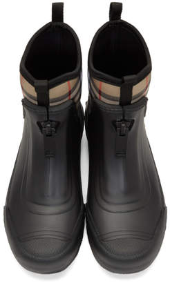 Burberry Black and Beige Flinton Rain Boots