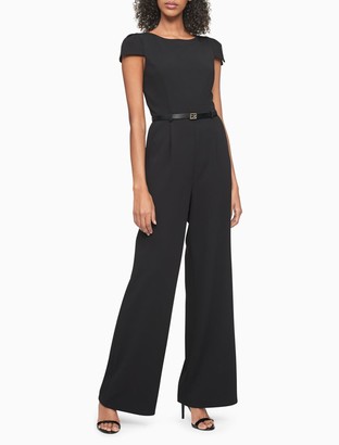 calvin klein ruffle sleeve belted jumpsuit