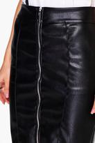 Thumbnail for your product : boohoo Azalea Zip Front Leather Look Midi Skirt