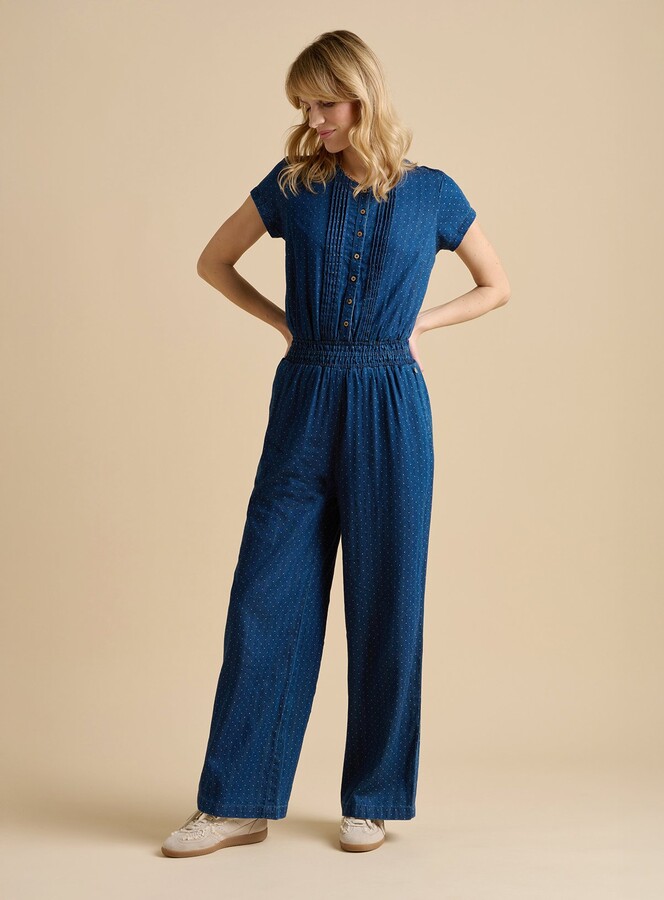 Navy BRAKEBURN Spot Denim Wide Leg Jumpsuit ShopStyle Jeans