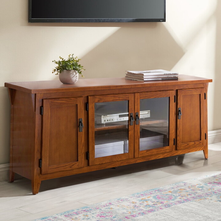 Leick Furniture Leick Home 4-Door Mission Solid Wood TV Stand for 65" TVs, Entertainment Console with Storage, Russet