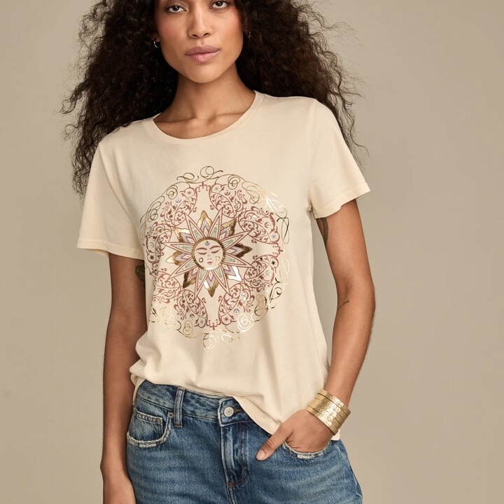 Lucky Brand Ornate Sun Frame Classic Crew in Turtledove