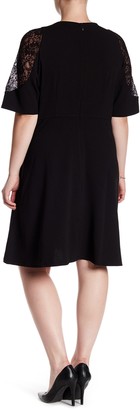 London Times Elbow Sleeve Lace Shoulder Dress (Plus Size)