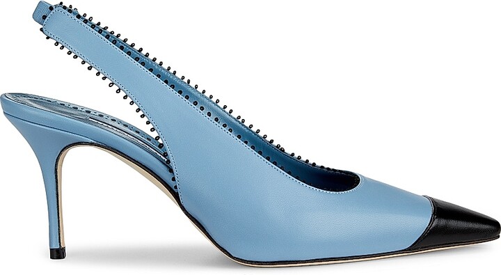 Manolo Blahnik Women's Gaius Leather Slingback Pumps - Black Medium Blue - Size 9.5