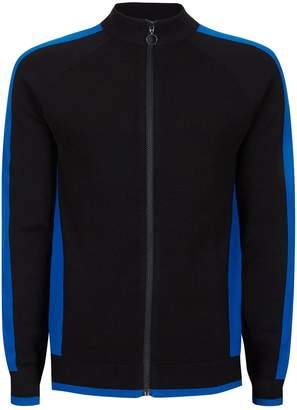 Topman Black and Cobalt Blue Stripe Knitted Track Top