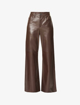 Thumbnail for your product : Brunello Cucinelli Wide-leg flared high-rise leather trousers