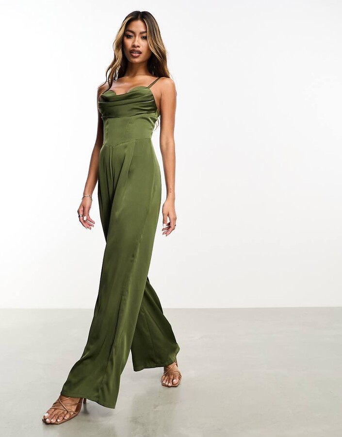 Jaded Rose satin corset jumpsuit in olive ShopStyle