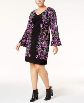 INC International Concepts Plus Size Bell-Sleeve Ponté Shift Dress, Created for Macy's