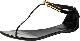 Gucci Black Suede Embellished Flat Thong Sandals Size 39.5