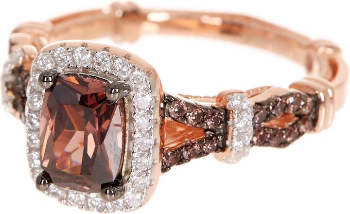 SUZY LEVIAN Pink Rhodium Plated Sterling Silver Brown & White CZ Engagement Ring