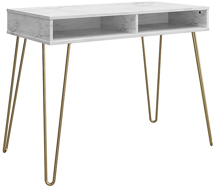 The Novogratz Athena Computer Desk With Storage In White Faux Marble