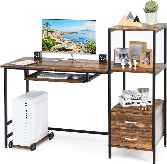 Tangkula Computer Desk Gaming Writing Workstation w/ Movable Stand ...