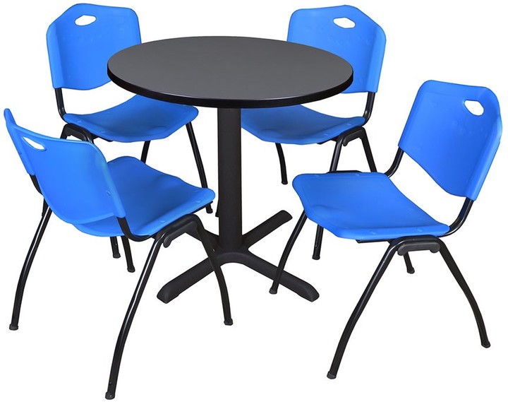 Regency Seating Round 30inch Table and 4 'M' Stackable Blue Chairs