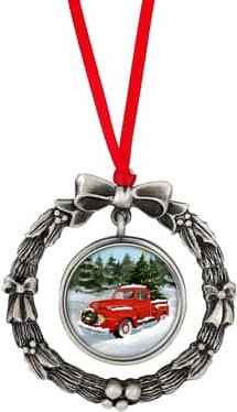JFK Half Dollar Wreath Ornament With Colorized Vintage Red Christmas Tree Truck Coin By American Coin Treasures