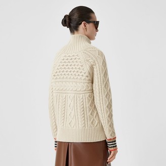 Burberry Icon Stripe Cuff Cable Knit Cashere Sweater