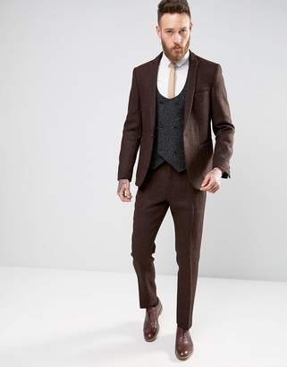 ASOS DESIGN Slim Suit Jacket In Brown Harris Tweed 100% Wool