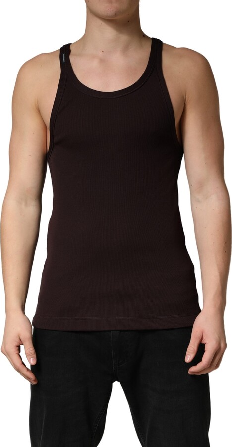 Dolce & Gabbana Brown Sleeveless Round Neck Tank Top Men's T-shirt