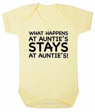 FLOSO Baby Girls/Boys What Happens At Aunties Stays At Aunties Short Sleeve Bodysuit (6-12 Months)