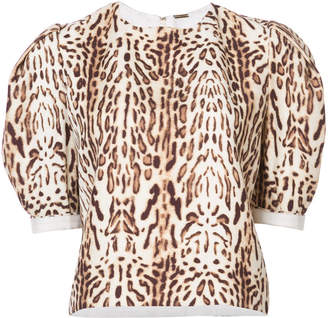 Adam Lippes Ocelot printed top with puff sleeves