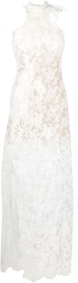 Ermanno Scervino Floral-Embroidered Halterneck Dress