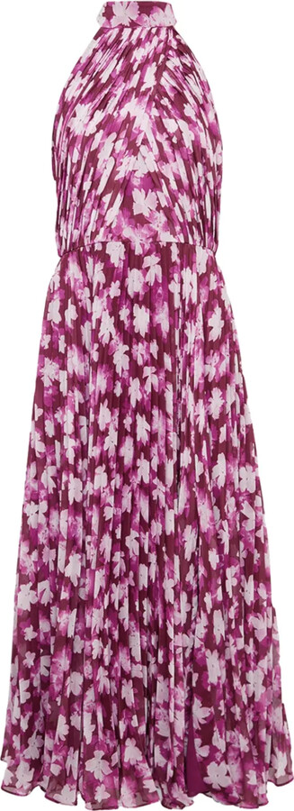 ML Monique Lhuillier Floral-Print Pleated Midi Dress