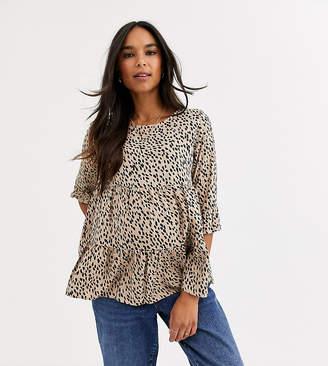 New Look Maternity smock blouse in brown animal