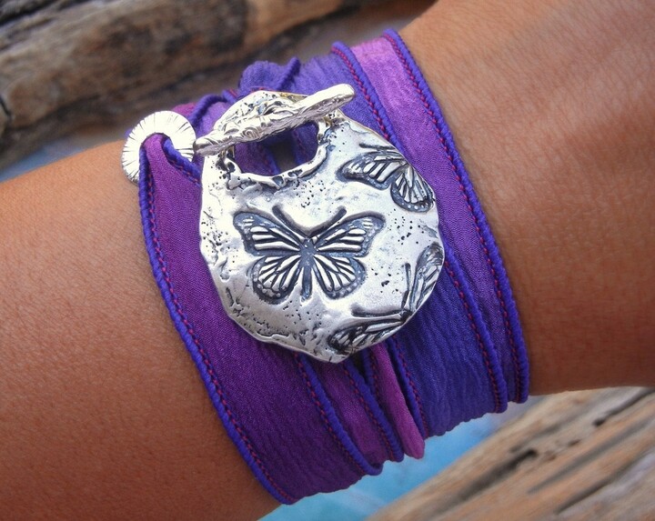 Etsy Pretty Jewelry Gift For Women Fashion Trend Jewelry Silk Wrap Bracelet Butterflies Bracelet Stering Silver