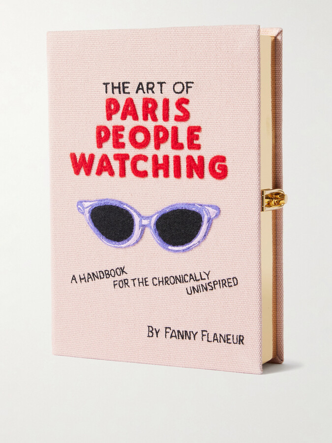 Olympia Le-Tan + Messy Nessy The Art Of Paris People Watching Embroidered Appliquéd Canvas Clutch - Pink