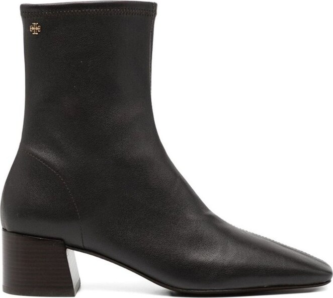 Tory Burch Logo Plaque Square-Toe Ankle Boots