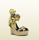 Thumbnail for your product : Gucci Carolina Heartbeat Satin Tie Wedge Sandal