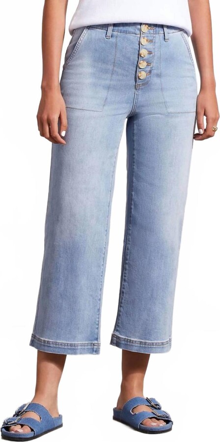 Brooke High Rise Wide Leg Denim Buttonfly Jean In Beach Wash