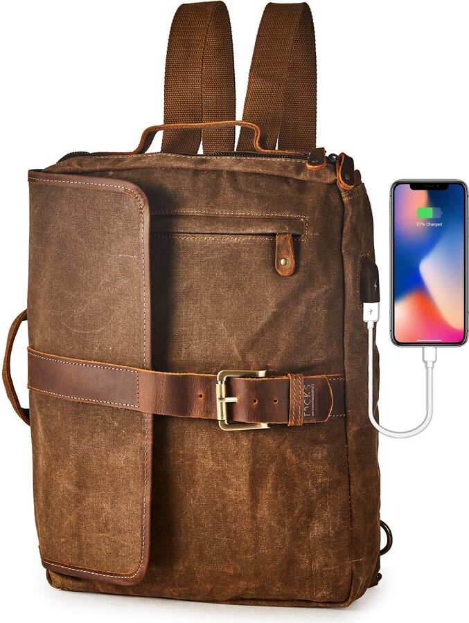 BRASS TACKS Leathercraft Vintage Waterproof Waxed Canvas Convertible