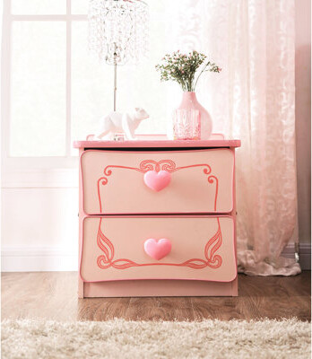 Everly Quinn Bedroom 2 Drawers Nightstand In Pink High Gloss Heart - Furniture Pink With Gloss Element